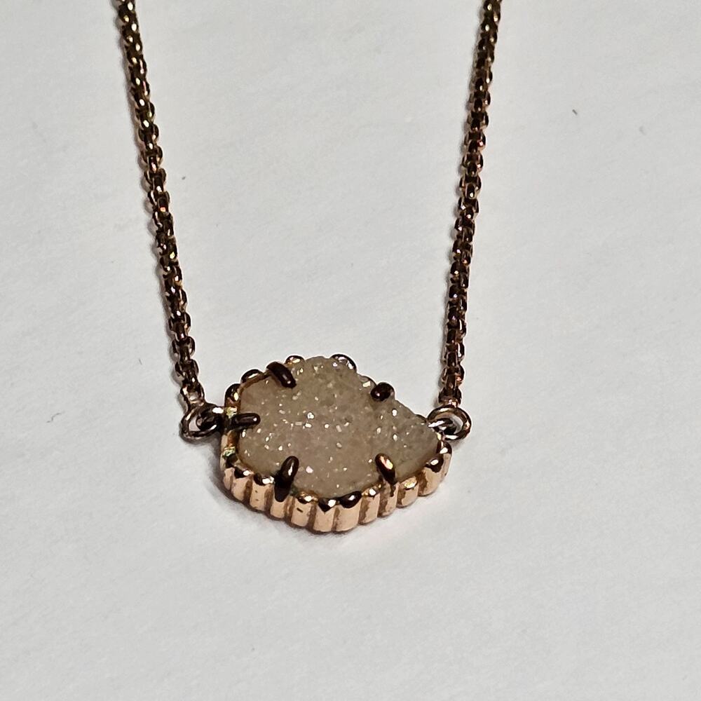 Kendra Scott TESS Rose Goldtone Drusy Druzy & Chain Pendant Necklace 16in+2in